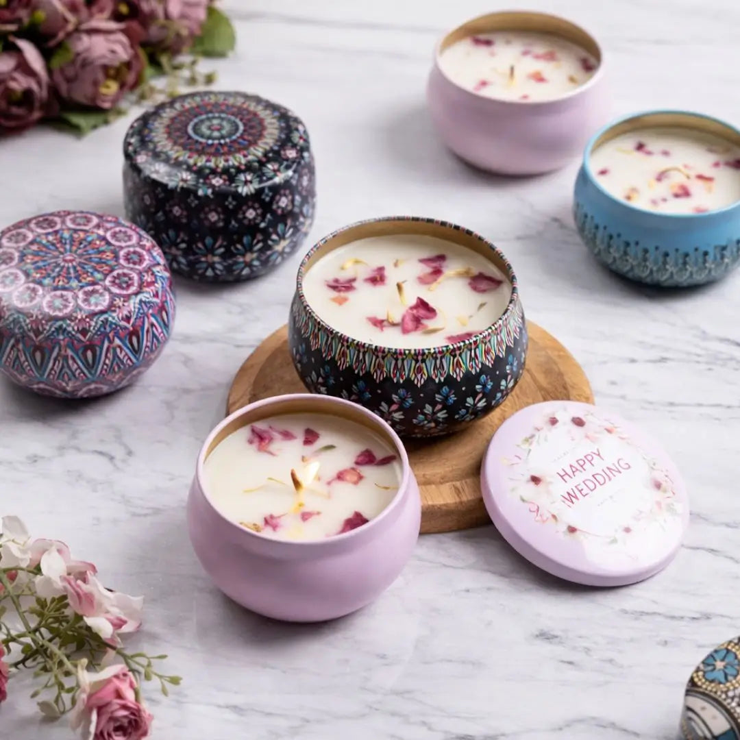Vintage scented candles in soy wax jars with floral fragrance