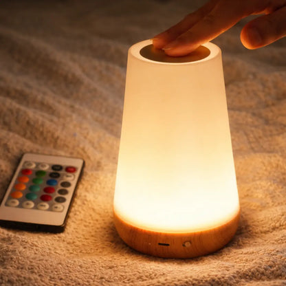 Night light with 13 colors, adjustable intensity, and portable for desk or bedside.